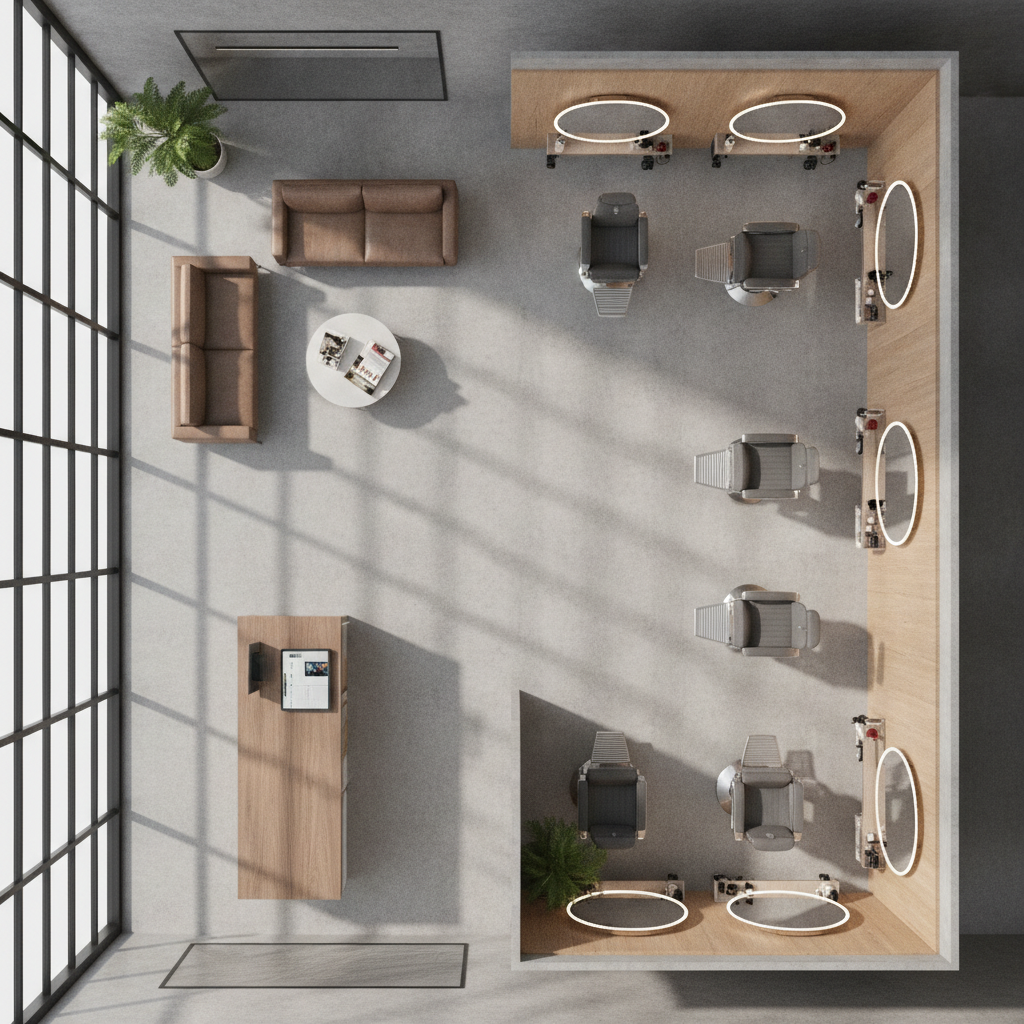 Qual o Layout Ideal para Barbearias em 2026? - layout ideal para barbearia